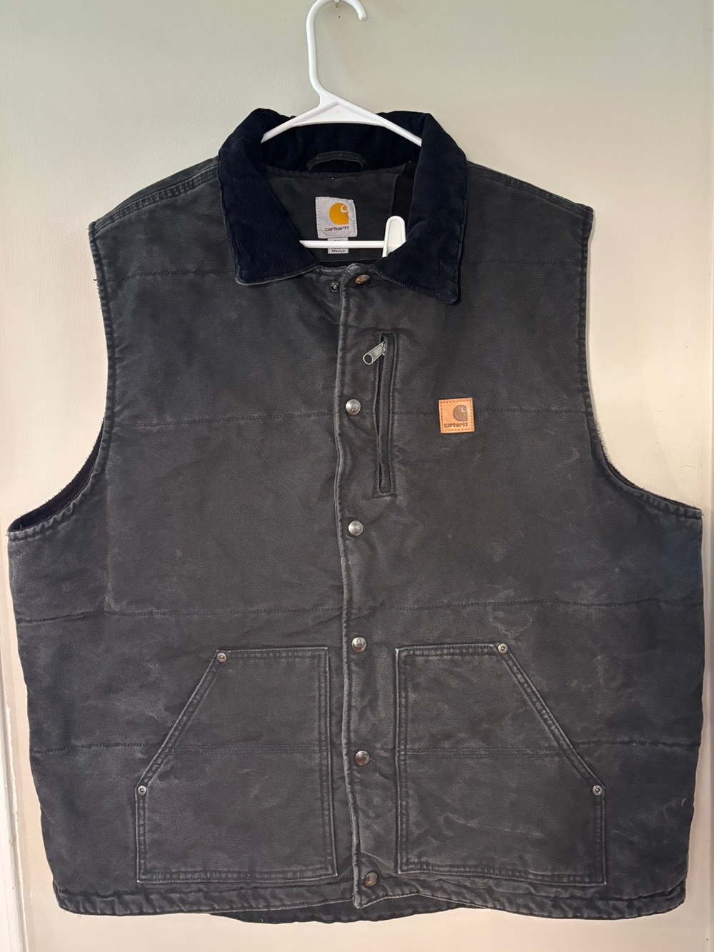 Carhartt Men’s 2XL Tall Black Duck Canvas Insulated Vest Snap Close Heavyweight